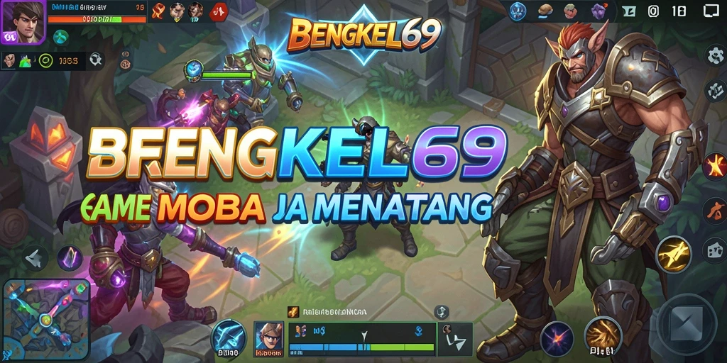 Screenshot utama BENGKEL69 menampilkan aksi gameplay MOBA yang seru.