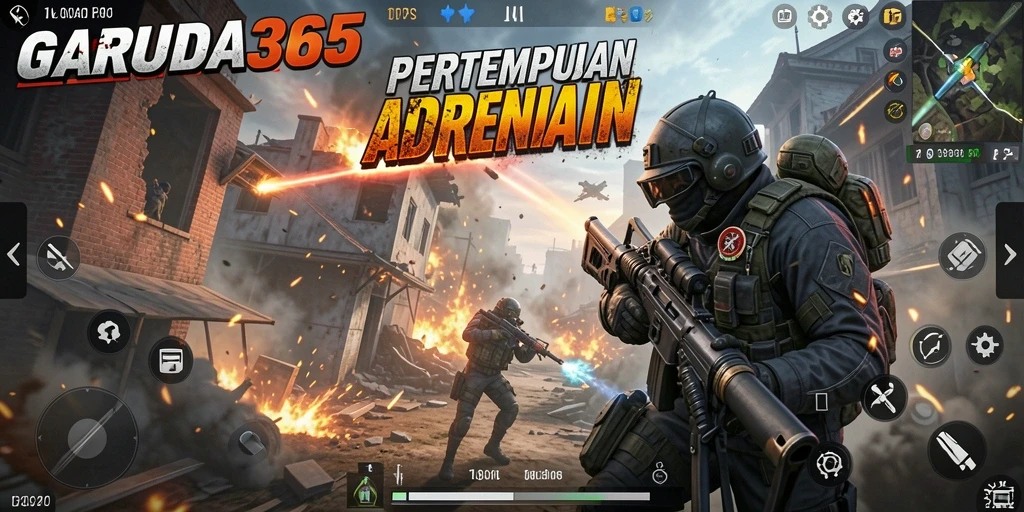 Screenshot utama GARUDA365 menampilkan aksion intense di gameplay FPS.