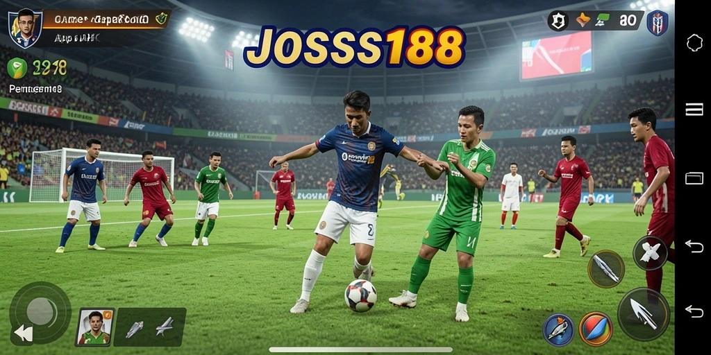 Screenshot gameplay JOSS188 menunjukkan aksi sepak bola yang mendebarkan.