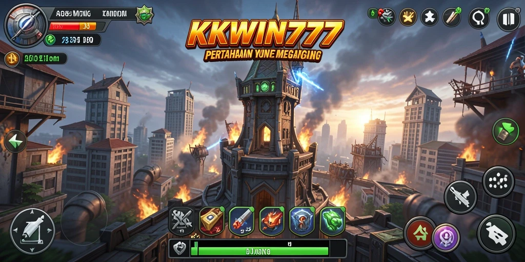 Gameplay KKWIN777 menampilkan pertahanan menara yang seru dan strategis.