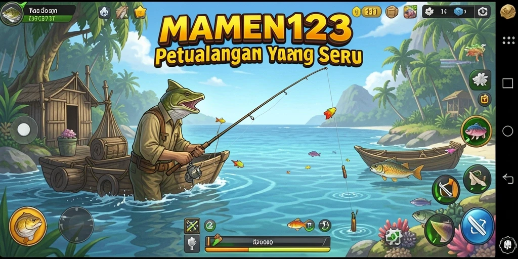 Tampilan gameplay MAMEN123 dengan suasana memancing yang menenangkan.