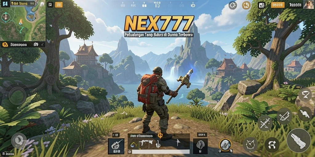 Screenshot gameplay NEX777 dengan eksplorasi dunia yang luas.