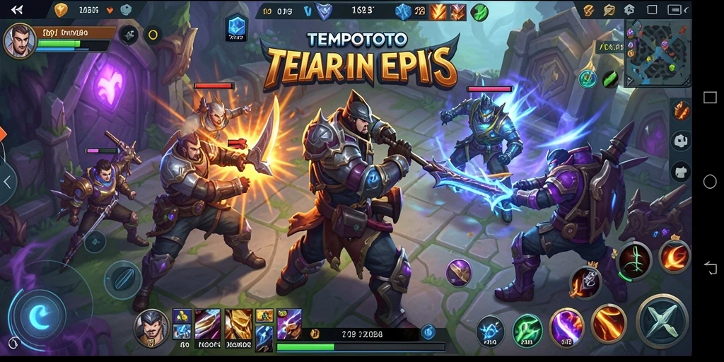Screenshot utama TEMPOTOTO menampilkan pertarungan seru antara tim MOBA.
