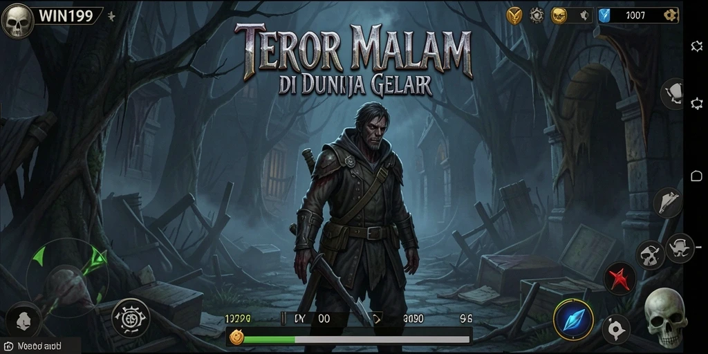 Tangkapan layar gameplay <strong>WIN199</strong> menampilkan kengerian dalam suasana gelap.